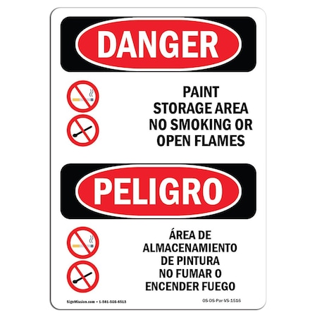 OSHA Danger, Paint Storage No Smoking Flames Bilingual, 10in X 7in Aluminum